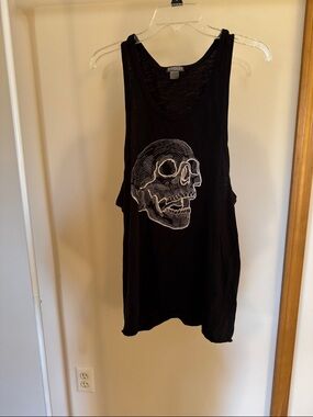 Divided Black Tank with White Skull Graphic